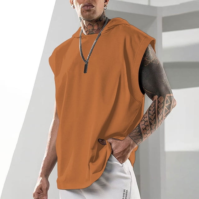 Blusa sin mangas con capucha para hombre, moda, color sólido, fitness, ocio, versátil, sin mangas, con capucha, abrigo de poliéster para hombre
