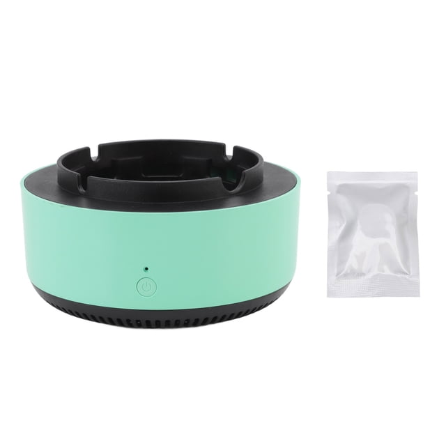 Cenicero inteligente autoextinguible, pequeño, multifuncional, con iones negativos, purificador de aire para el hogar, color verde y negro.