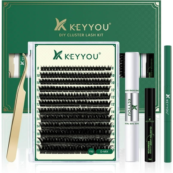 shiyou-DIY Lash Extension Kit 144pcs Lash Clusters Eyelash Extension Kit with Mascara Brush Bond and Seal Lash Glue Remover Lash Applicators Lash Brush Clean Pad for DIY Lash Extensions (Y10 Kit)