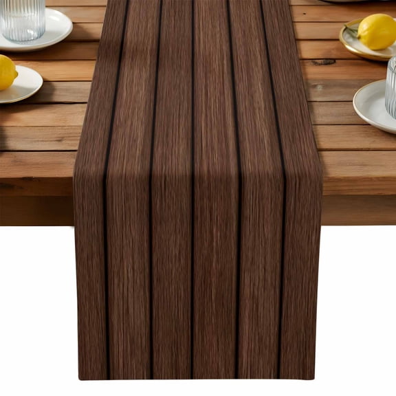 Brown Wooden Board Table Runner, Vintage Wood Grain Farmhouse Barn Themes Washable Kitchen Table Runners Dress Scarves for Dining Table Decorations Party, 18x72in