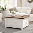 thumbnail image 1 of POLI HOME Table Basse Carrée en Bois Style Ferme avec Rangement, Blanc Antique, 1 of 3