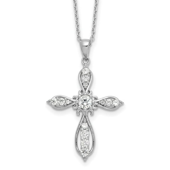 Auriga 925 Sterling Silver Rhodium-plated Brilliant-cut CZ Cross Necklace for Women 20"