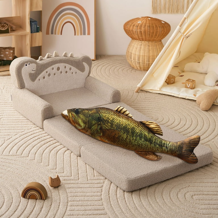 Giant Bass Plush, 32inch Oversized Perch Floor Pillow, Realistic