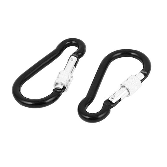 Unique Bargains 70mm Screw Lock Outdoor Camping Carabiner Clip Hook Key Chain Keyring Black 2pcs