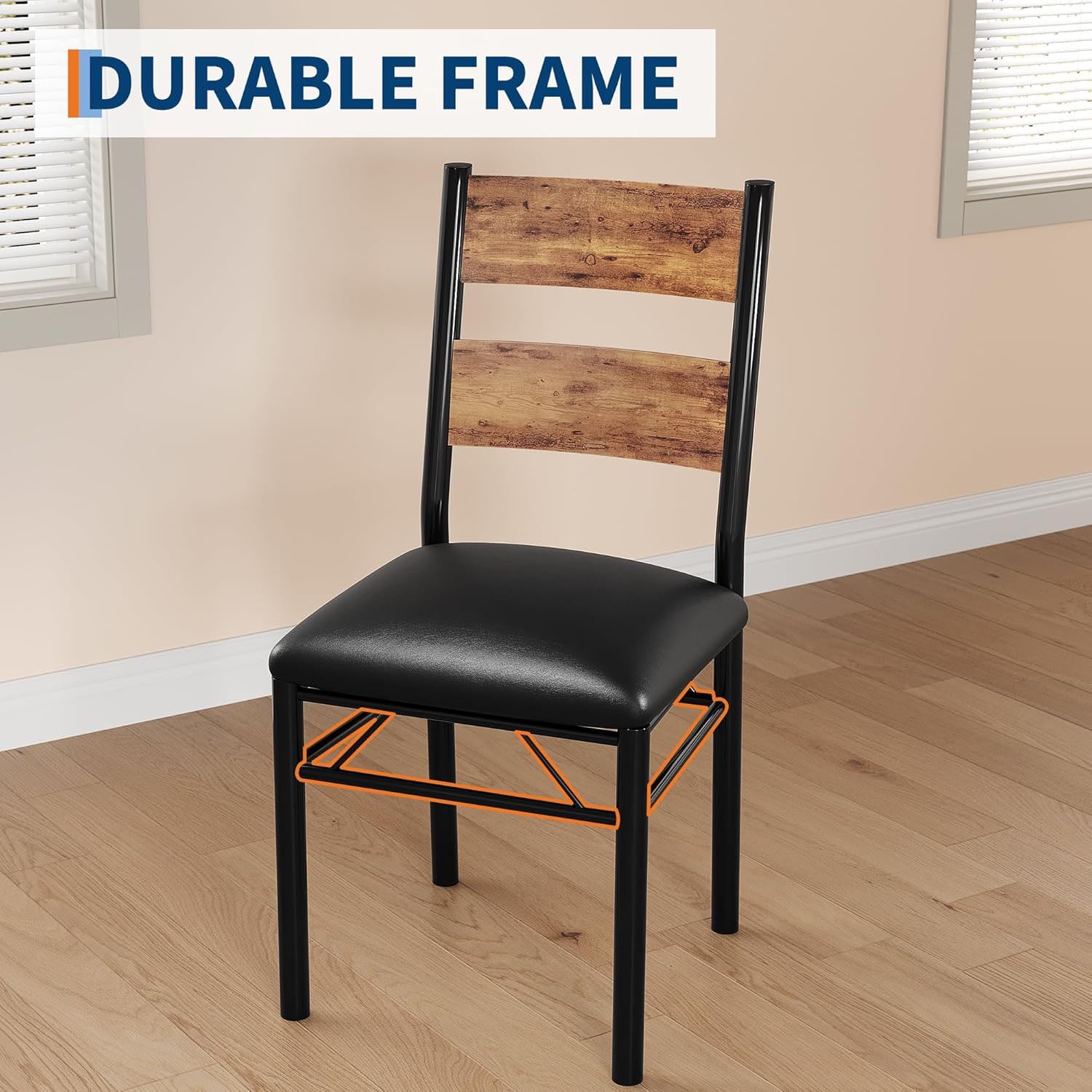 Studyset Dining Table Set for 4, Wood Kitchen Table with 4 Upholstered Chairs, Kitchen Table Chairs Set of 4 w/Collision Angle for Small Space, Dining Room, Apartment, Rustic Brown