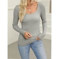 thumbnail image 4 of Long Sleeve Shirts for Women Fall Outfits Knit Tops Scoop Neck Slim Fit Basic Tee, 4 of 6