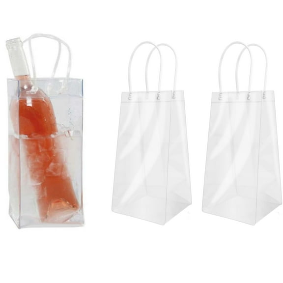 Trianu 3 Pcs Wine Ice Bags, Collapsible Clear Ice Wine Bag Pouch Wine Cooler Bag Wine Pouch Bags with Handle for Champagne Cold Beer White Wine Chilled Beverages