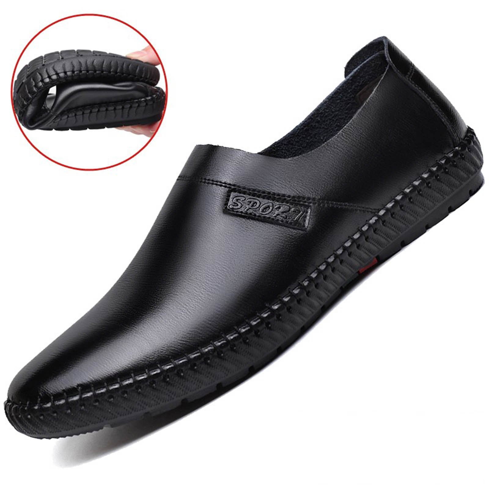 Qiaocaity Mens Shoes on Clearance, Up to 20% off, New Men's Casual Shoes Youth Trend Fashion Soft Sole Men's Leather Shoes Black 42