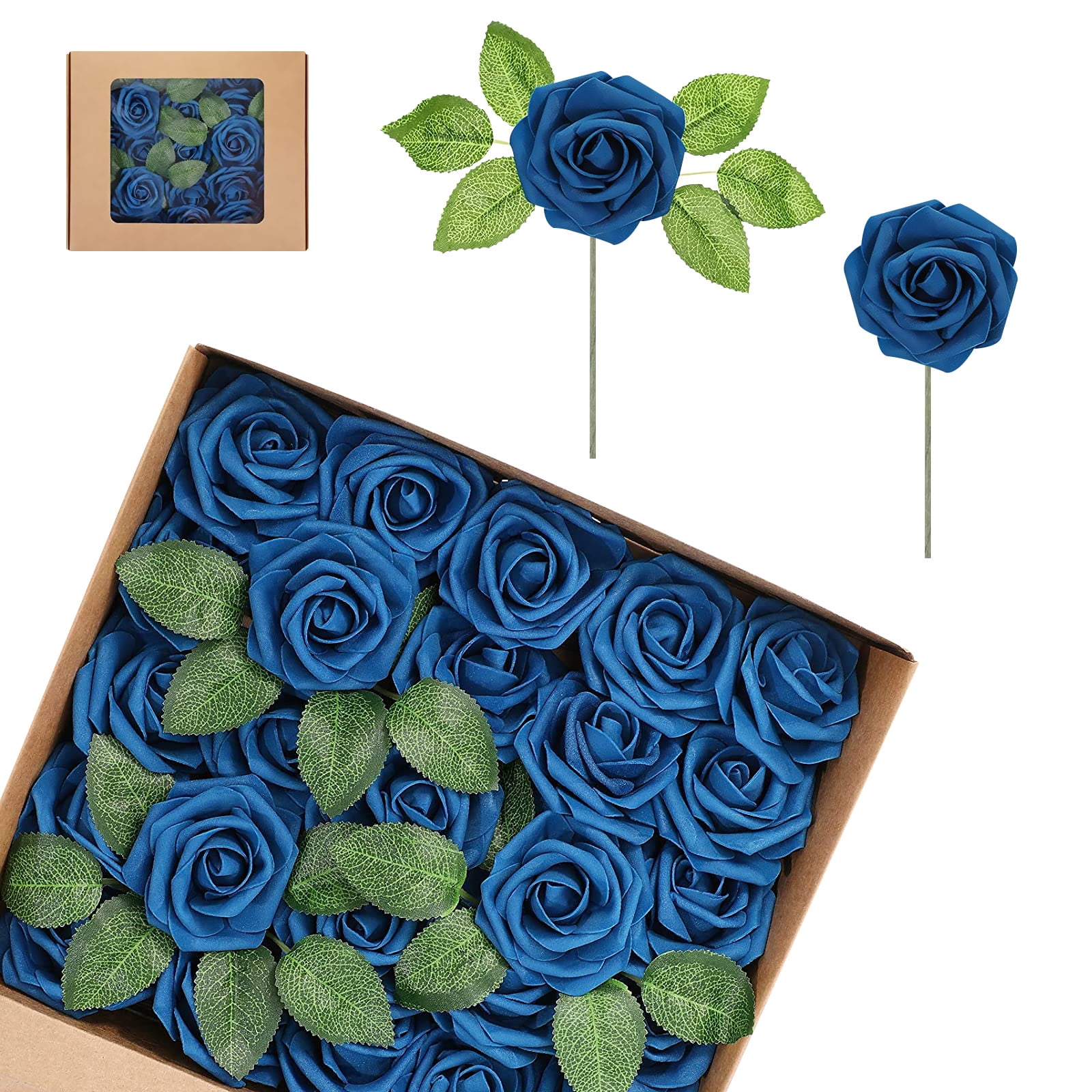 18  Navy Blue Foam Roses 
