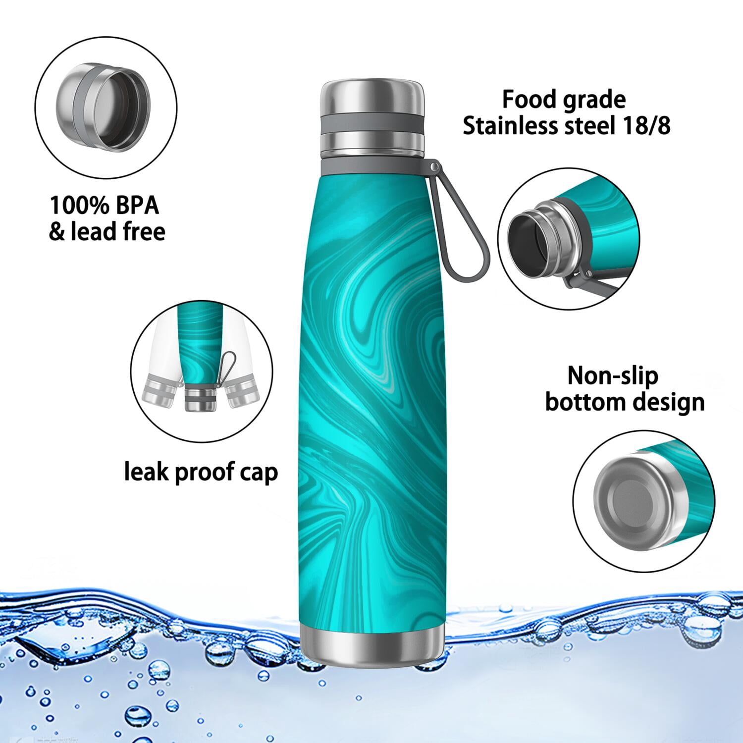 29oz Insulated Water Bottle with Tea Infuser, Stainless Steel Travel Mug, Liquid & Marble Print