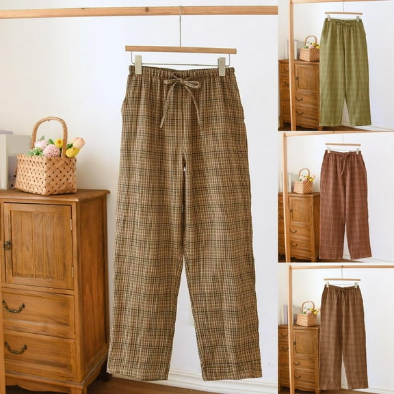 Xcmzpl Mens Cotton Pjs Bottoms Elastic Waist Drawstring Baggy Pajama Pants Comfy Lounge Pants Lightweight Fall Sleepwear Nightwear