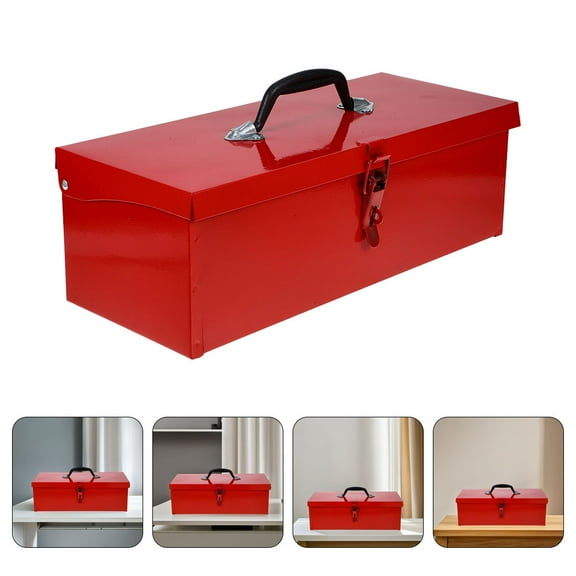 HEMOTON Metal Tool Box Portable Tool Storage Organizer Box With Latch Closure And Handle Small Parts Box Hardware Organizer For Home Garage Red