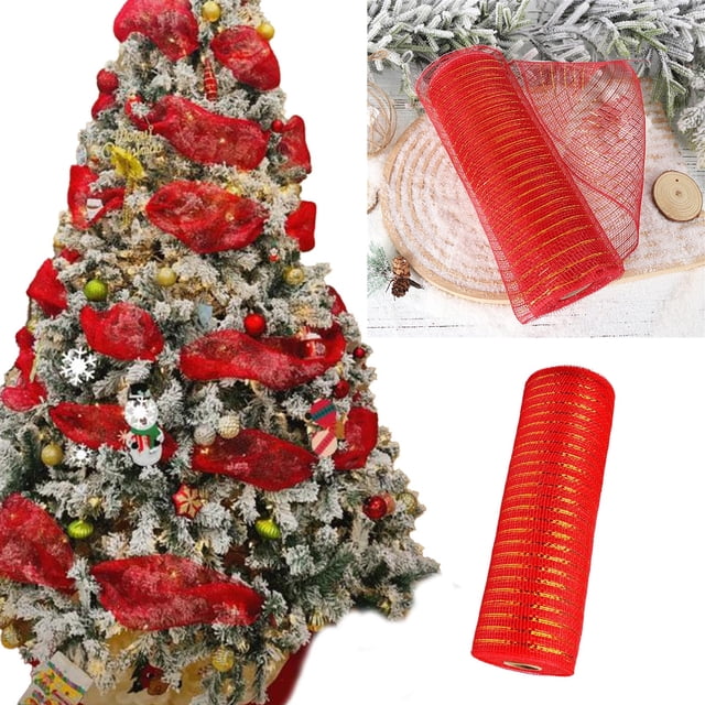 Xihbxyly Rollo de Cinta Navideña, Malla Roja Decorativa, Material Flexible, Ideal para Manualidades y Decoración Del Hogar, Ideal para Adornos de Árbol de Navidad, Bodas y Fiestas, 9,14 M de Largo.