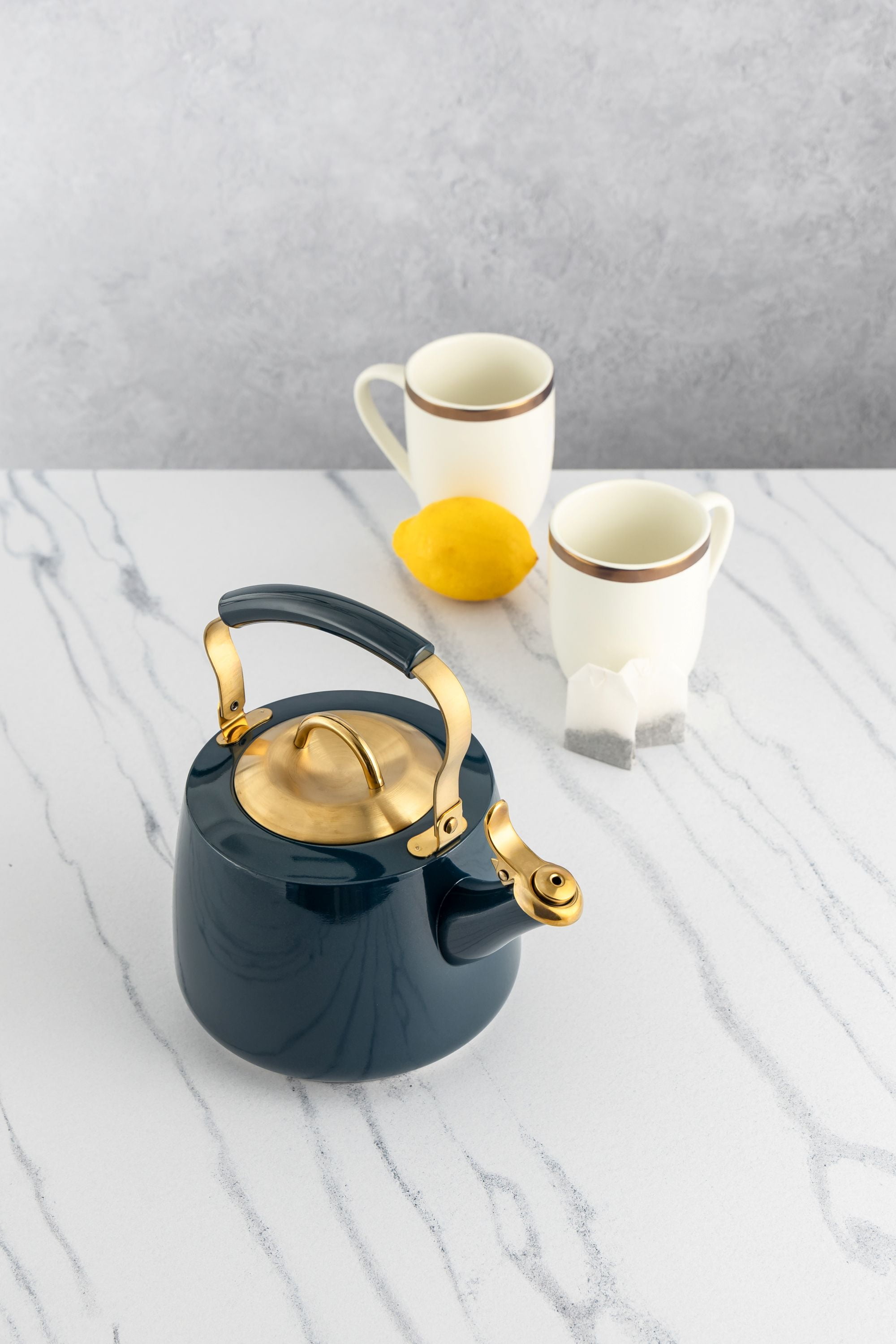 Thyme & Table Stainless Steel 1.8L Stovetop Tea Kettle- Blue & Gold