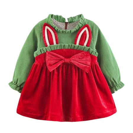 

Toddler Girls Casual Long Sleeve Winter Bowknot Rabbit Ears Dress Princess Dress