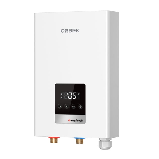 Calentador de agua sin tanque Orbek eléctrico de 14 kW y 240 V con pantalla LED