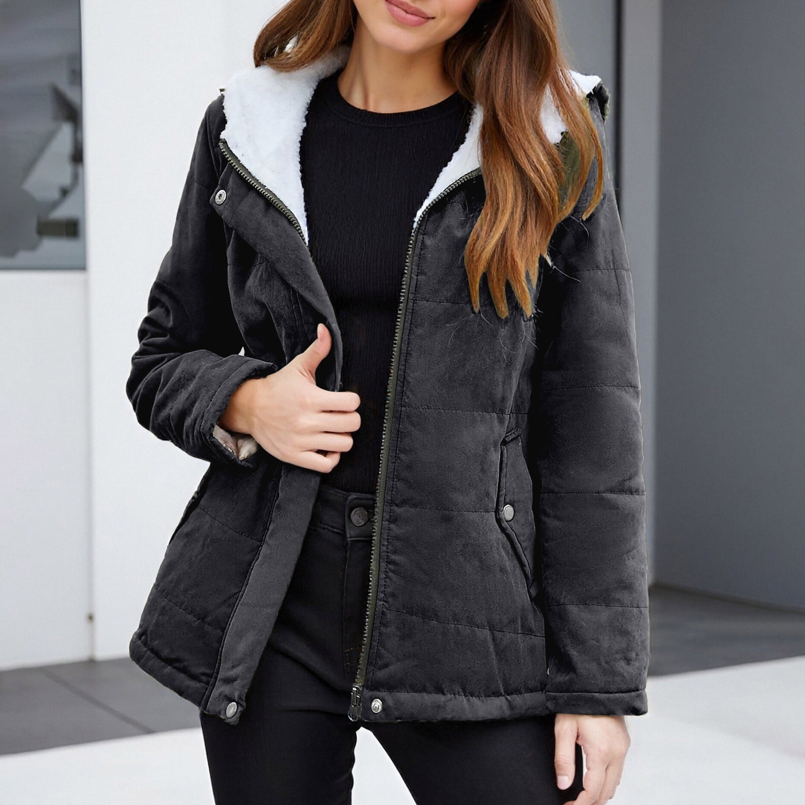 Women's Winter Short Padded Coat Lined Thick Warm Jacket Outerwear