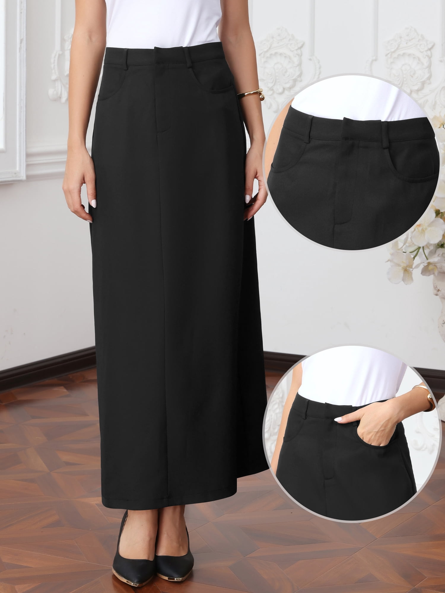 DARING DIVA Women's Pencil Long Skirt High Waist Pockets Midi Skirts X-Small Black