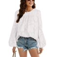 thumbnail image 4 of EFINNY Women's Long Lantern Sleeve Blouse Crewneck Lace Tops Floral Textured Spring Autumn Casual Babydoll Shirts, 4 of 7