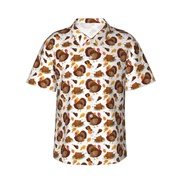 Fotbe Turkey And Thanksgiving3 Camisa Hawaiana para Hombre Unisex – Camisa Casual de Verano con Botones de Manga Corta de Algodón y Lino,3X-Large