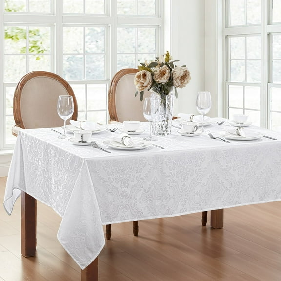 Caiden Elegance Damask Tablecloth - 52" Square - White - Elrene Home Fashions