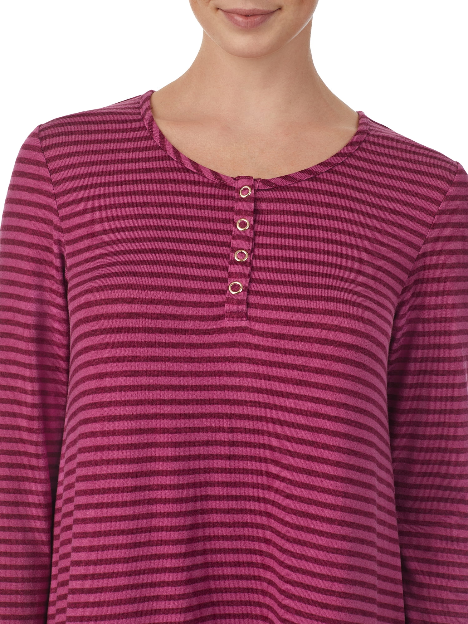 Ellen Tracy Long Sleeve Henley Striped Nightgown (Women's or Women's Plus) 1 Pack, Size: 1XL, Purple