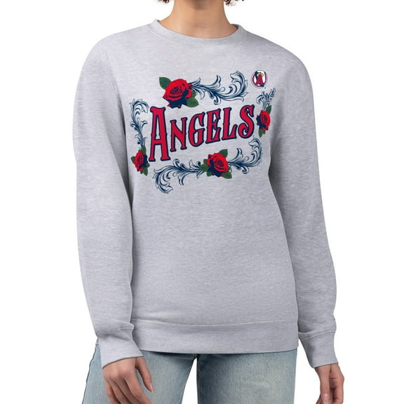Women's G-III 4Her by Carl Banks Gray Los Angeles Angels Retro Roses Fleece Pullover Sweatshirt