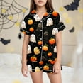 thumbnail image 2 of NIEWTR Kids Girls Pajama Set Halloween Spooky Ghost Painted Short Sleeve Shirts and Elastic Waist Shorts Loungewear Girls Halloween Pajamas Sets (4-5 Years,Black), 2 of 5