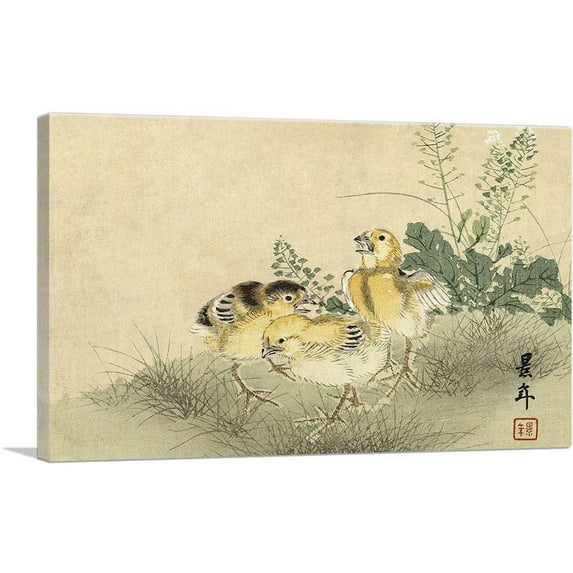 ARTCANVAS Three Chicks 1892 Canvas Art Print by Imao Keinen - Size: 26" x 18" (1.50" Deep)