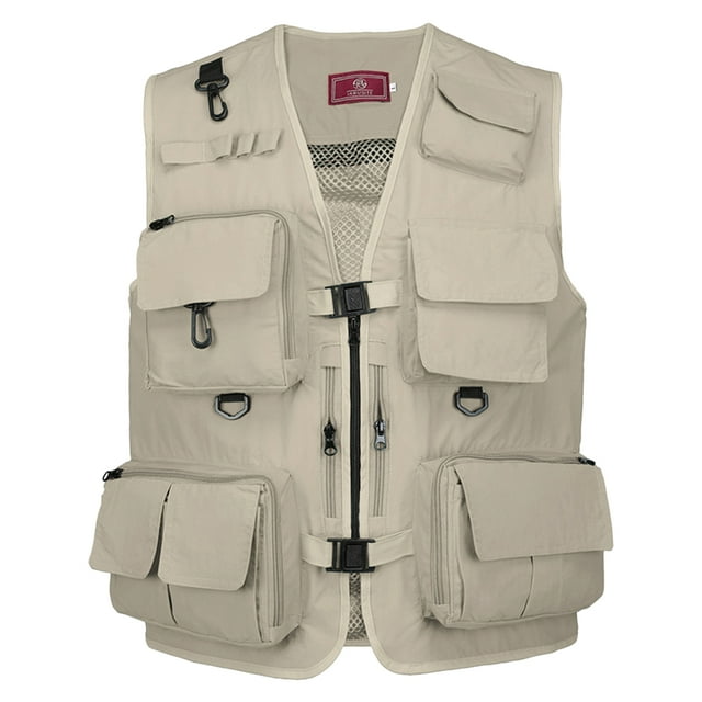 Fishing Photography Vest Summer Multi Pockets Mesh Jackets Quick Dry Khaki-L