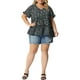 thumbnail image 2 of Blusa de mujer plus size Agnes Orinda, estilo boho, con flores, escote en V, mangas con volantes, blusas tipo babydoll en capas, 3X negra, 2 of 6