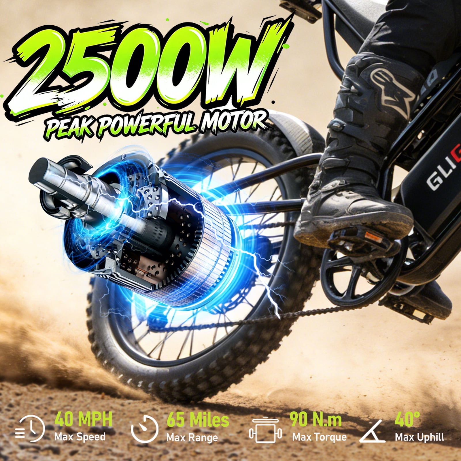 GugoIs 2500W Peak Electric Bike, 52V 25Ah Electric Dirt Bike for Adults, 23" * 3.0 Fat Tire Mountain Ebike, Max.90 Miles, LCD with NFC Unlock, Full Suspension, off-road, UL2849