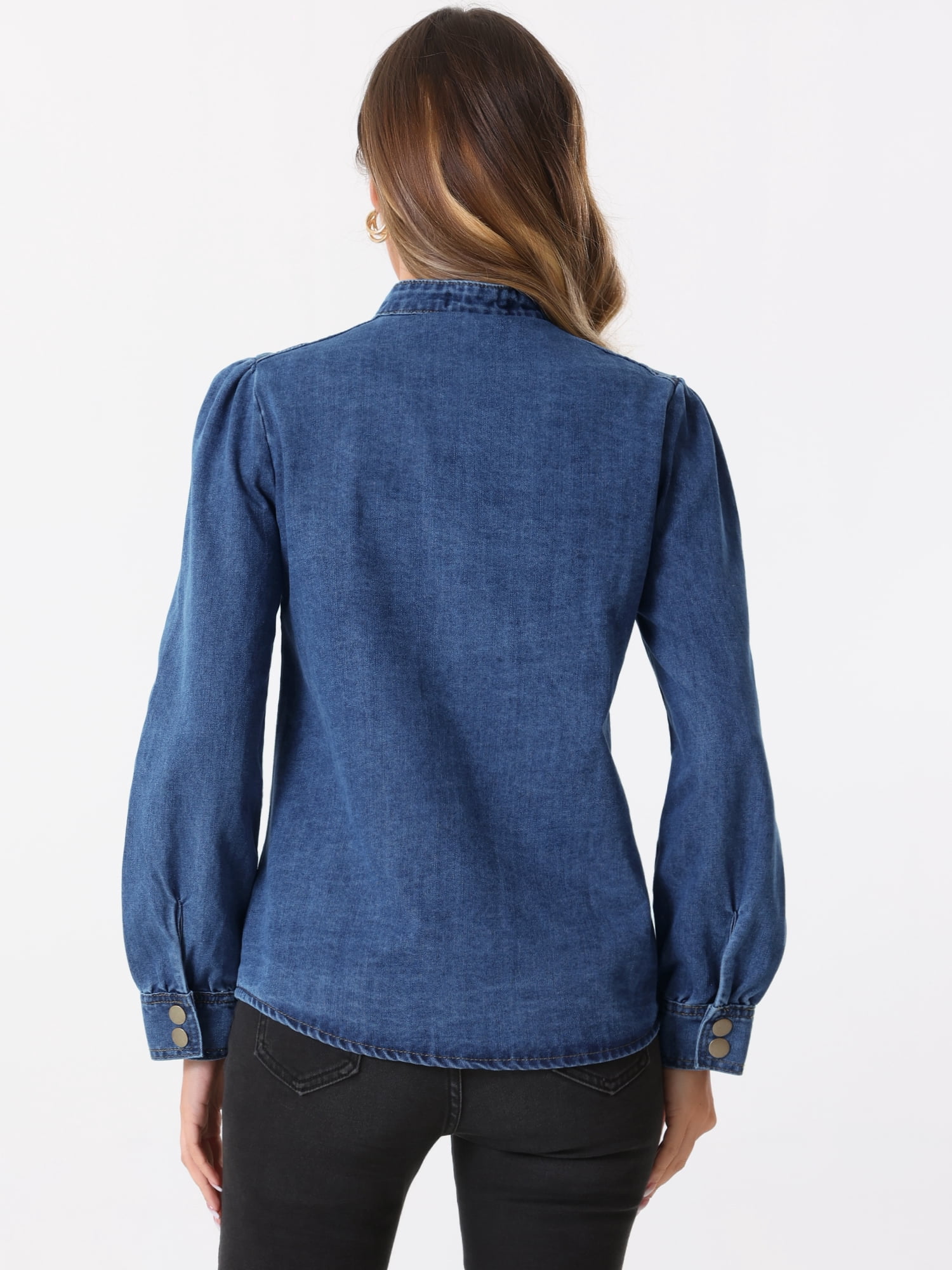 DARING DIVA Women's Puff Long Sleeve Button Down Jean Denim Jackets L Blue