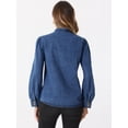 thumbnail image 4 of DARING DIVA Women's Puff Long Sleeve Button Down Jean Denim Jackets M Blue, 4 of 6