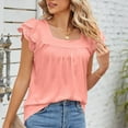 thumbnail image 4 of Usmixi Womens Shirts Fashion Lace Petal Sleeve Smocked Swing Tunic Tops Summer Short Sleeve Square Neck Ladies Solid Tops and Blouses Pink l, 4 of 5