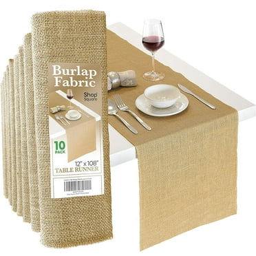 Burlap Table Runners 12 in x 108 in, 10 Pack Jute Runners for Rustic Farmhouse Decor, Thanksgiving, Fall, Natural Edge