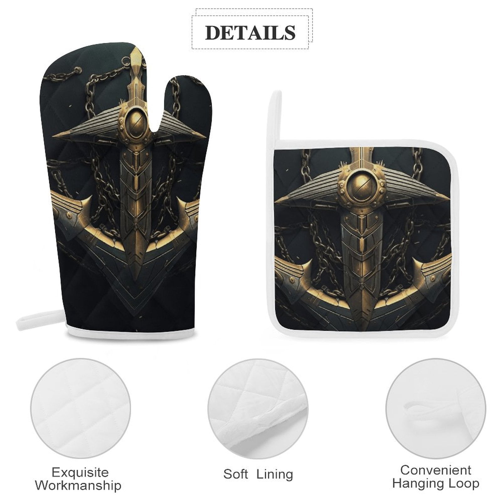 Anchor with Sailing Oven And Pot Holders Sets, Heat Resistant Pads Kitchen Decor for Cooking Baking BBQ Grilling, Christmas Kitchen Gifts
