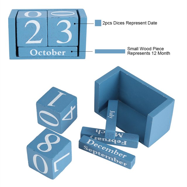 Blocks Time Concept Rustic Wooden Cubes Calendar,Desk Blocks Calendar Perpetual Block Month Date Display