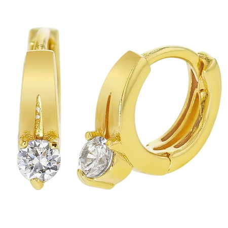 18k Gold Plated Small Clear CZ Hoop huggie Baby Girl Earrings 8mm ...