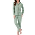 thumbnail image 2 of INSPIRE CHIC Womens Lounge Set Cotton Button Up Long Sleeve Pants Ribbed Pattern with Pocket Pajama Set Loungewear S Green, 2 of 6