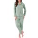 thumbnail image 2 of Conjunto de lounge para mujeres INSPIRE CHIC, de algodón, con botones, manga larga, pantalones con patrón acanalado y bolsillo, pijama, ropa de estar en casa, XS, verde, 2 of 6