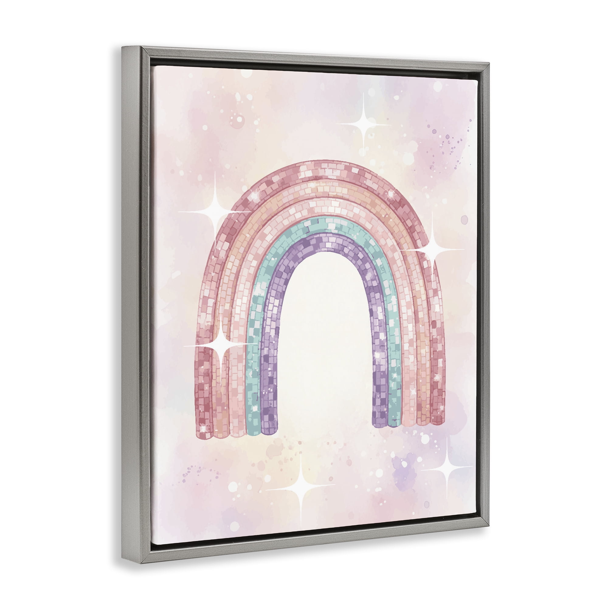 Stupell Industries Pastel Disco Rainbow Sparkles Gray Framed Floater Canvas Wall Art, design by Lil' Rue