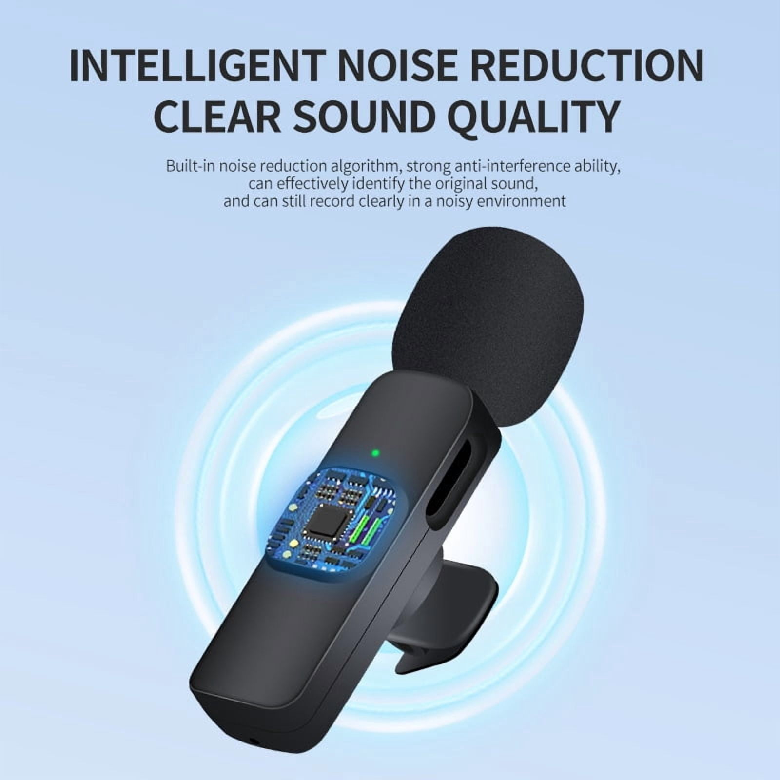 Wireless Lavalier Microphone 1-to-2 with Bluetooth - Smart Noise Cancelling Lapel Mic with Monitor & Reverb for Video Live Streaming, Dual Mic for 2-Person Recording