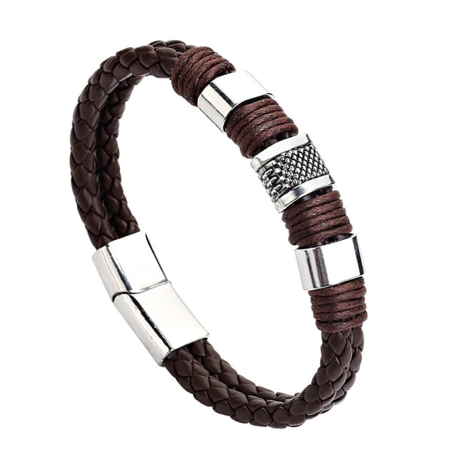 Pulsera para hombre de cuero con cierre magnético de acero inoxidable negro. MFZFUKR BST3014350-2