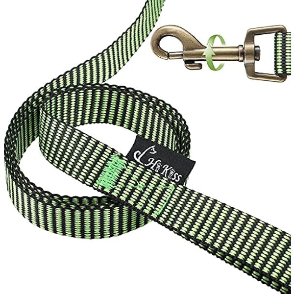 Chenchen HIKISS 6 FT Dog Leash, Strong and Durable Leash with Easy to Use Collar Hook,3/4 Inch Wide Dog Leashes for Small Dogs and Puppy(Black Green 3/4" x 6 ft)
