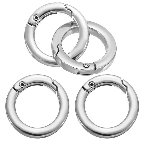 Uxcell 28mm OD Flat Trigger Spring O Rings Round Clasp Clip Snap Spring Keyrings Silver Tone 4 Pack