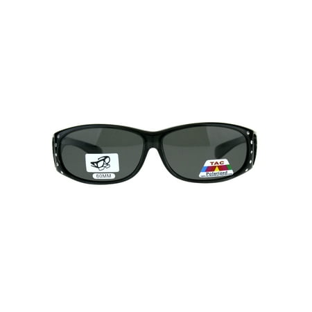 Polarized Womens Rhinestone Bling Fit Over Rectangular 60mm Sunglasses Slate Black