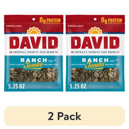 (2 pack) DAVID Jumbo Sunflower Seeds, Ranch Flavor, Father's Day Baseball Snack for Dad, 5.25 oz.