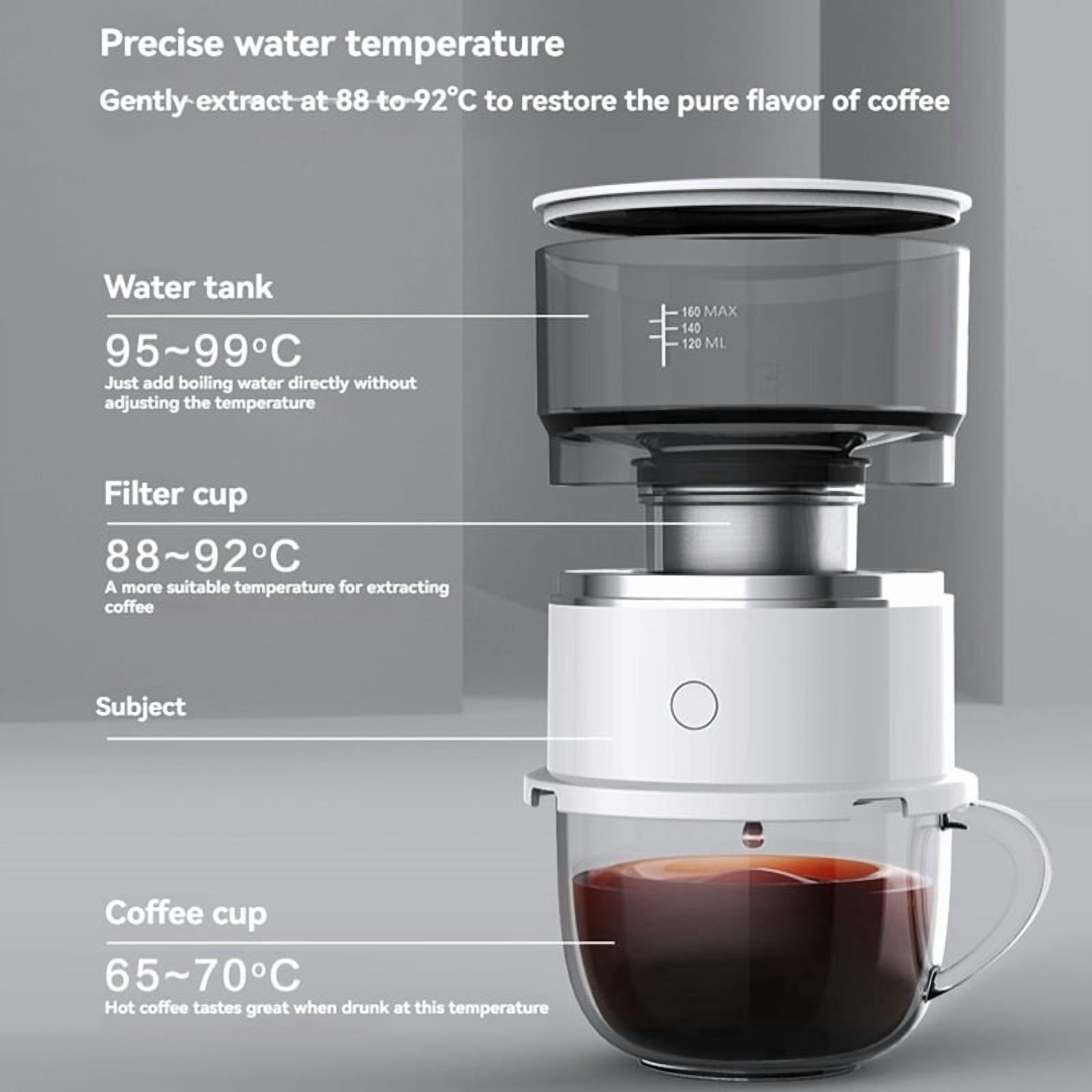 Portable Hand-Pressed Coffee Maker with Stainless Steel Filter Automatic Drip for Travel, Camping,