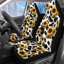 Uorisanigo Car Seat Covers for Front Seats – Premium Sunflower Cow Print Auto Seat Cover, 2 PCS Interior Accessories Covers for Car Truck Van SUV Seats Protection